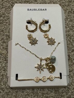 BaubleBar Gold Celestial Charm Earrings, Bracelets & Necklace Set